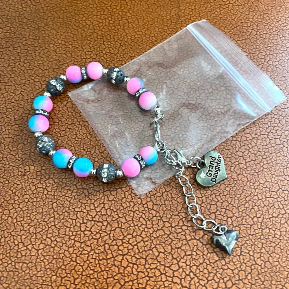 Bracelet Charm Granddaughter Pink Blue Charm 6”+2”. (#8) - Picture 3 of 10